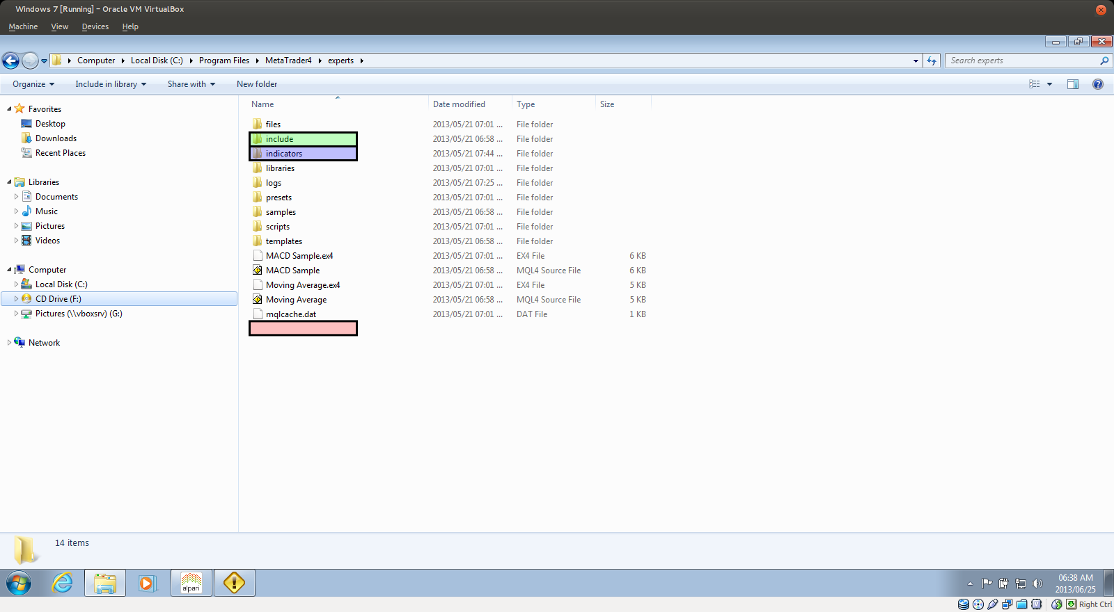 Folders containing code for MetaTrader4 expert advisors.