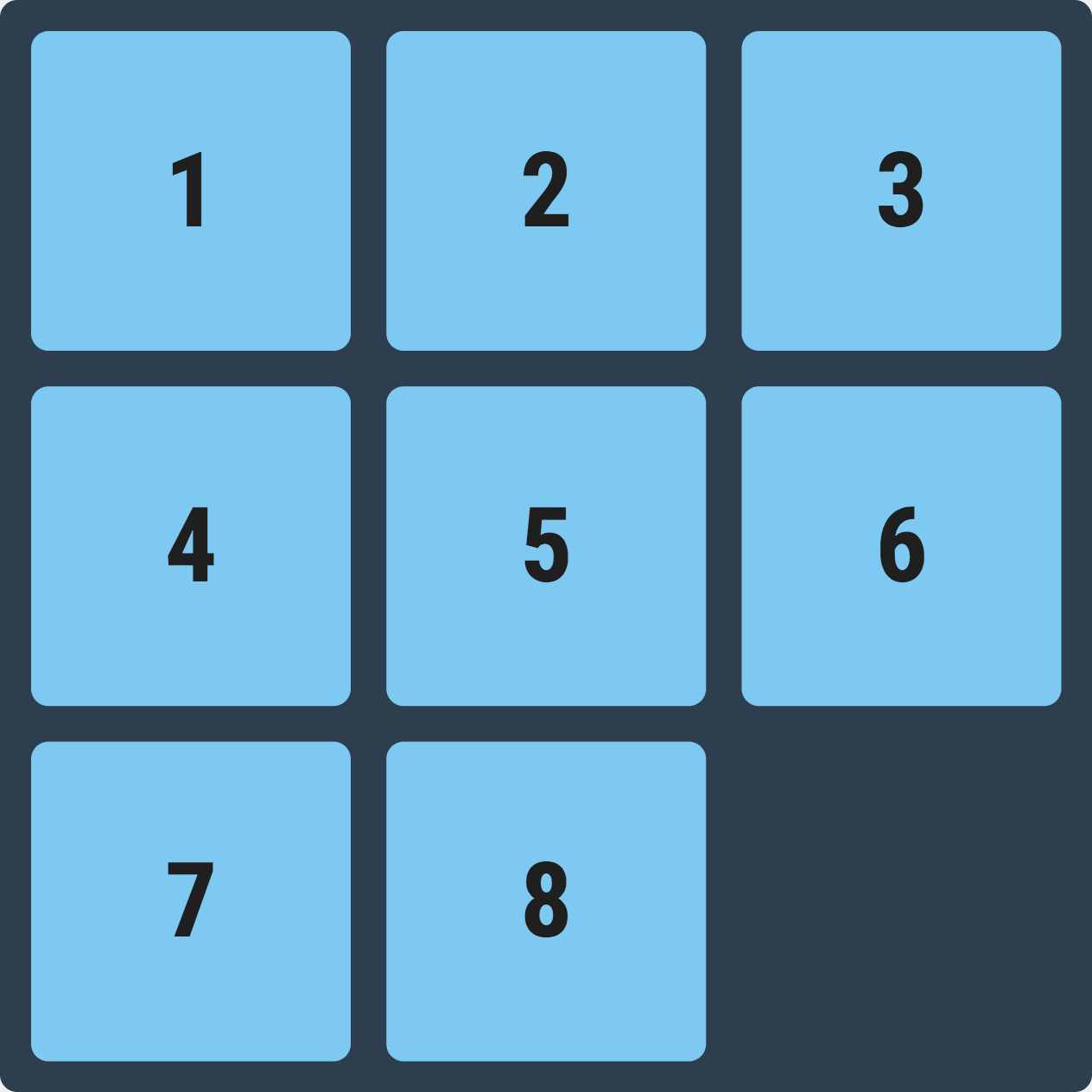 A sliding puzzles with tiles numbered from 1 to 8.